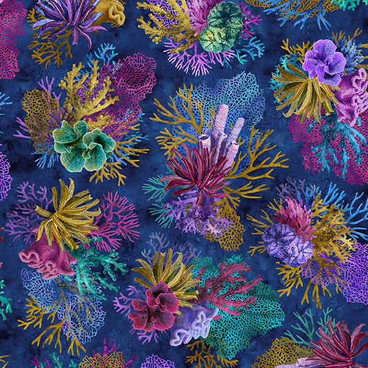 Tides of Color Coral Reef Cobalt Blue Hoffman Cotton Fabric