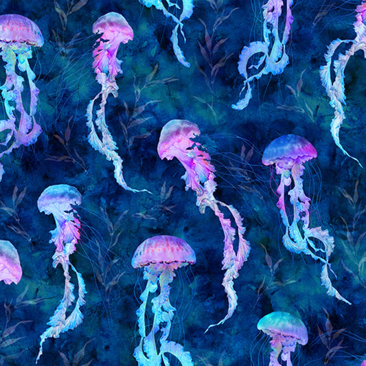 Tides of Color Jelly Fish Cobalt Blue Hoffman Cotton Fabric