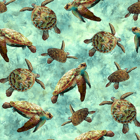 Tides of Color Sea Turtle Seafoam Green Hoffman Cotton Fabric