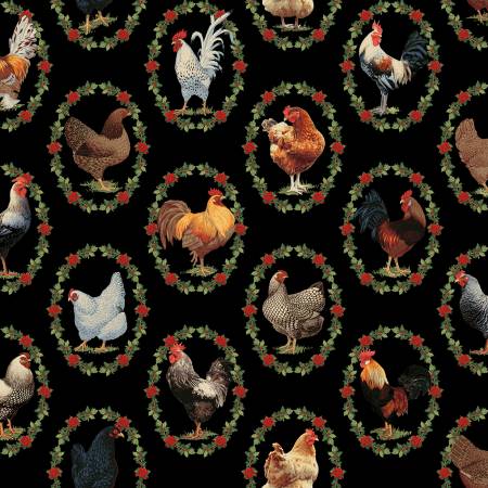 Tidings & Joy Heirloom Rooster Black Freckle and Lollie Cotton Fabric