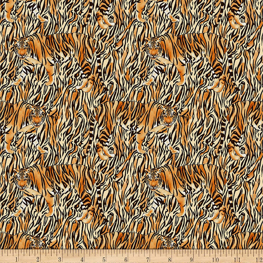 Wild Tiger Camo Print Orange Timeless Treasures Cotton Fabric