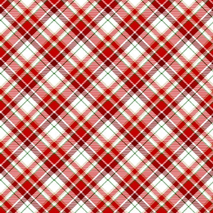 Timber Gnomes Tree Farm Bias Plaid Red and White Shelly Comiskey Henry Glass Cotton Fabric