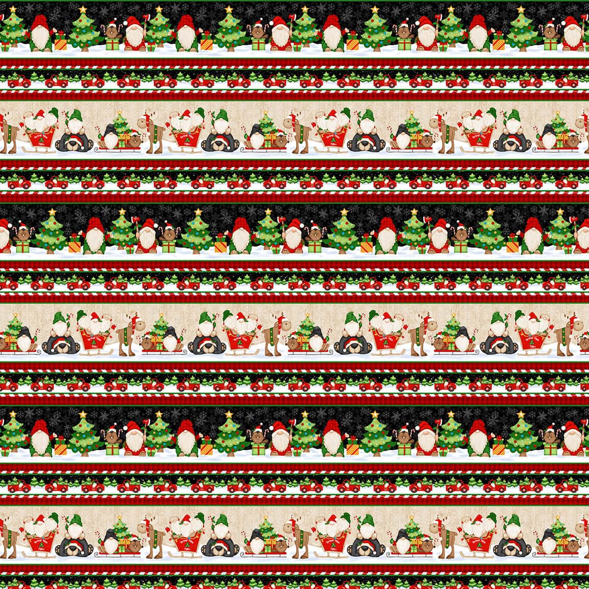 Timber Gnomes Tree Farm Border Stripe Shelly Comiskey Henry Glass Cotton Fabric