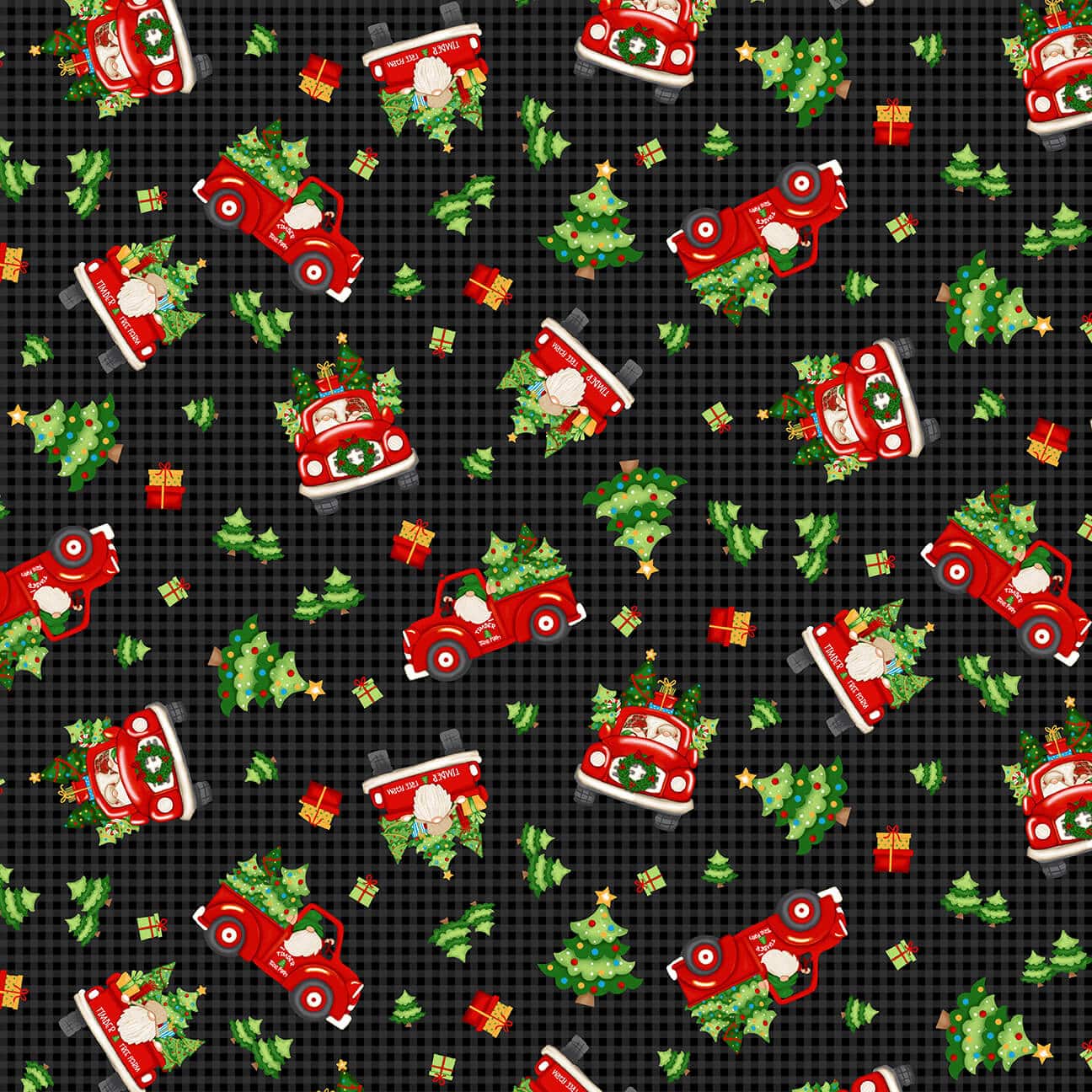 Timber Gnomes Tree Farm Tossed Gnomes Red Trucks Black Shelly Comiskey Henry Glass Cotton Fabric