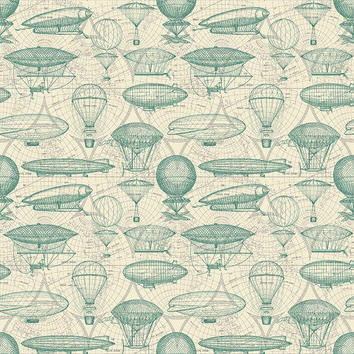 Time Travel Airships Blueprint Ivory Cream Urban Essence Designs Blank Quilting Cotton Fabric