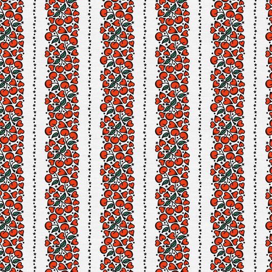 Timeless Tattoos Cherry Heart Stripe Tattoos White Cream Paintbrush Studio Cotton Fabric PBS-120-25901