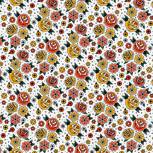 Timeless Tattoos Flower Tattoos White Cream Paintbrush Studio Cotton Fabric PBS-120-25905