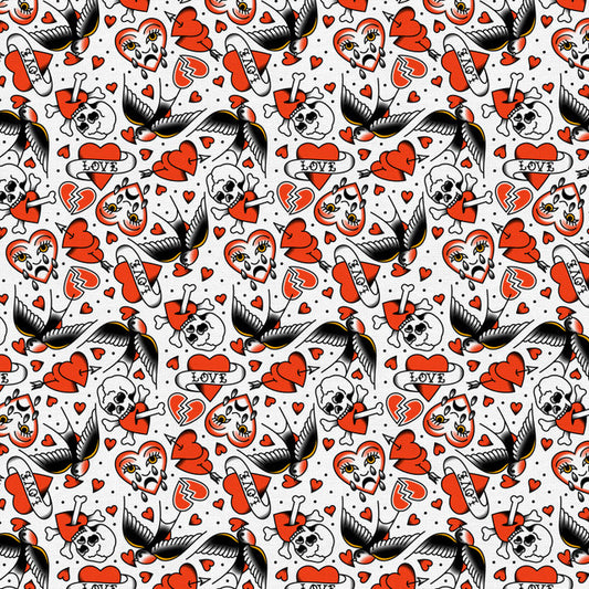 Timeless Tattoos Heart Eagle Tattoos White Cream Paintbrush Studio Cotton Fabric PBS-120-25899