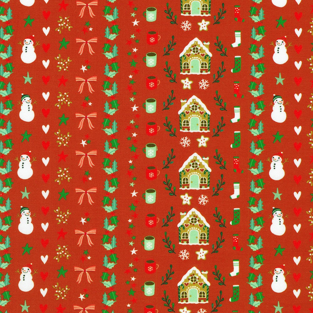 Tiny Tidings Christmas Icons Stripe Cranberry Red Robert Kaufman Cotton Fabric RK-SRKD-23909-113