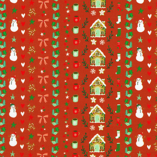 Tiny Tidings Christmas Icons Stripe Cranberry Red Robert Kaufman Cotton Fabric RK-SRKD-23909-113
