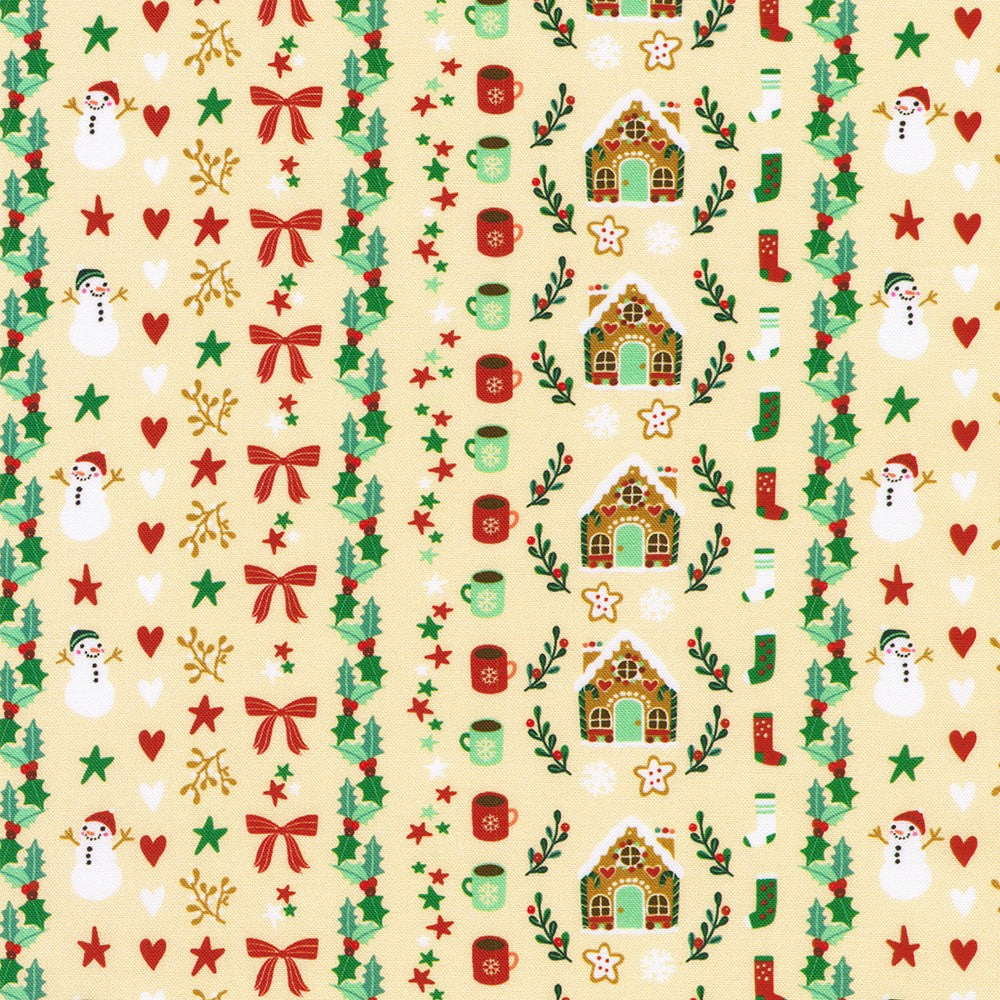 Tiny Tidings Christmas Icons Stripe Cream Robert Kaufman Cotton Fabric RK-SRKD-23909-84