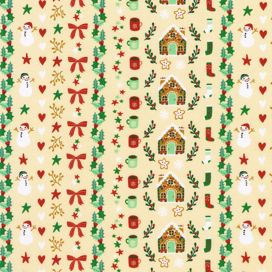 Tiny Tidings Christmas Icons Stripe Cream Robert Kaufman Cotton Fabric RK-SRKD-23909-84