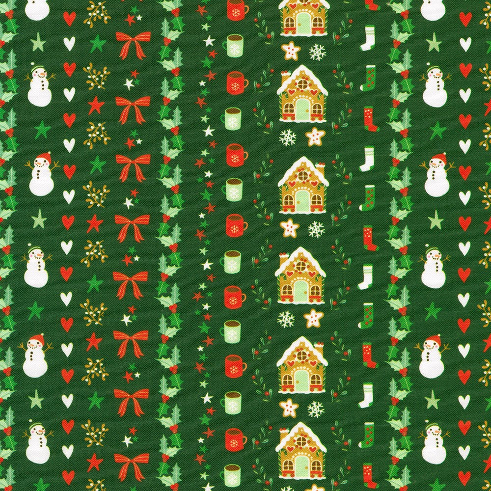 Tiny Tidings Christmas Icons Stripe Evergreen Green Robert Kaufman Cotton Fabric RK-SRKD-23909-224