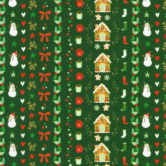 Tiny Tidings Christmas Icons Stripe Evergreen Green Robert Kaufman Cotton Fabric RK-SRKD-23909-224