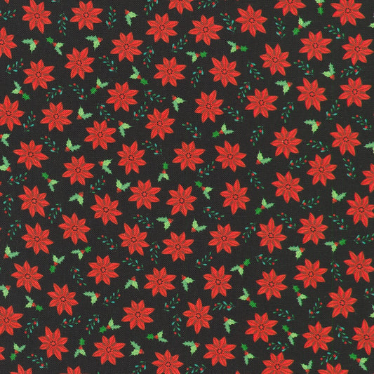 Tiny Tidings Christmas Poinsettias Black Robert Kaufman Cotton Fabric RK-SRKD-23907-2