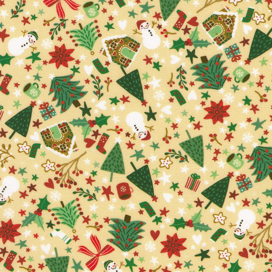Tiny Tidings Christmas Toss Tan Robert Kaufman Cotton Fabric RK-SRKD-23906-13