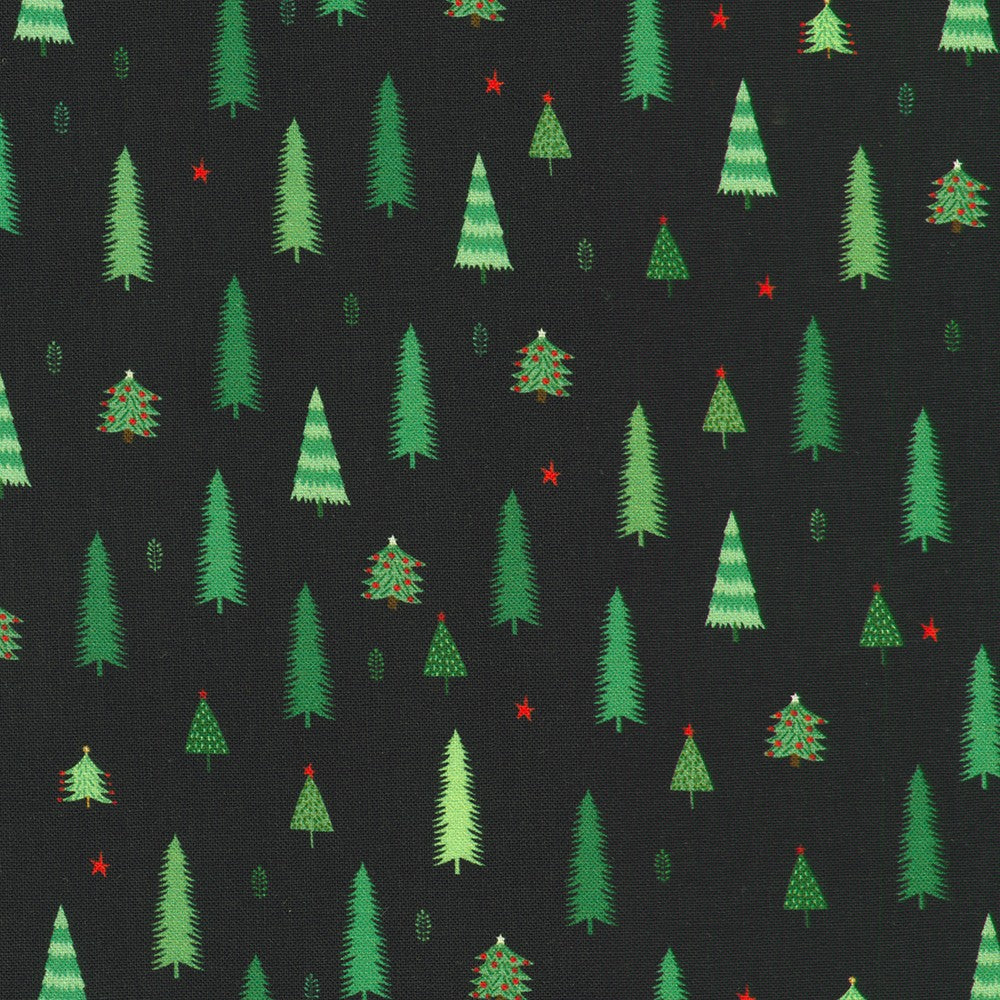 Tiny Tidings Christmas Tree Black Robert Kaufman Cotton Fabric RK-SRKD-23910-2