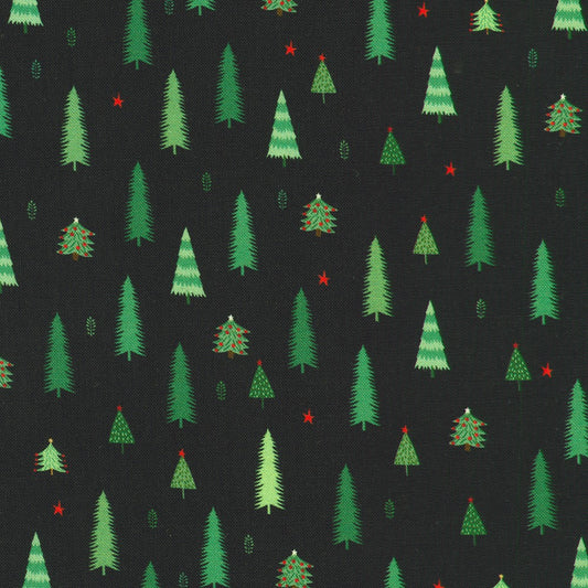 Tiny Tidings Christmas Tree Black Robert Kaufman Cotton Fabric RK-SRKD-23910-2
