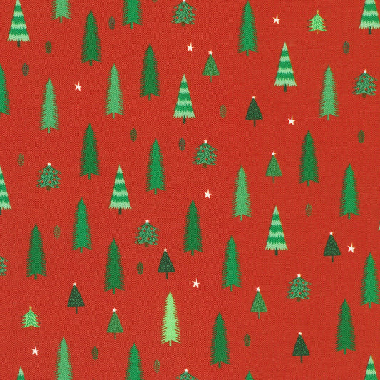 Tiny Tidings Christmas Tree Cranberry Red Robert Kaufman Cotton Fabric RK-SRKD-23910-113