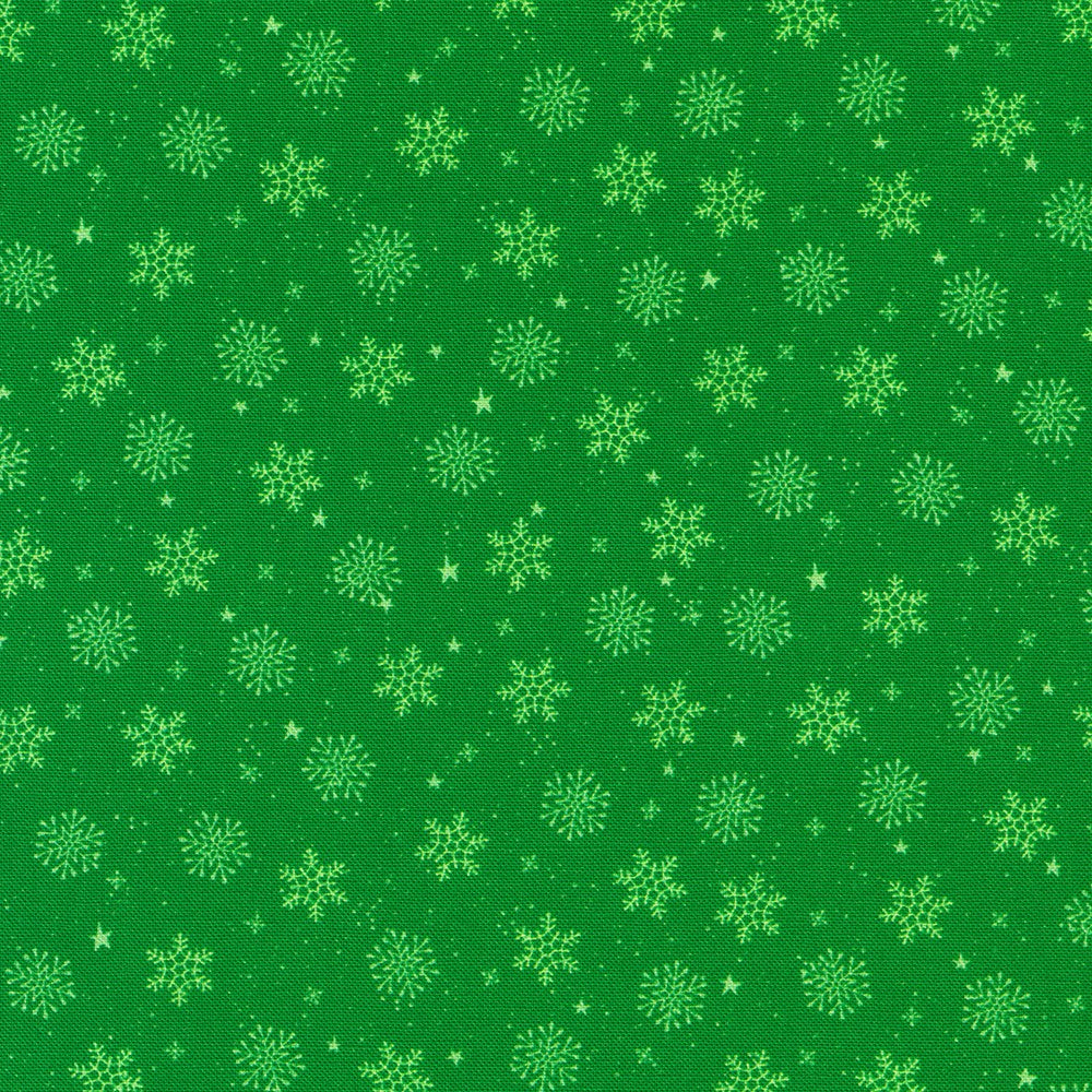 Tiny Tidings Snowflakes Holly Green Robert Kaufman Cotton Fabric RK-SRKD-23911-240