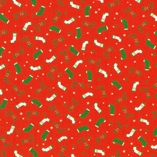 Tiny Tidings Stockings Garnet Red Robert Kaufman Cotton Fabric RK-SRKD-23908-105