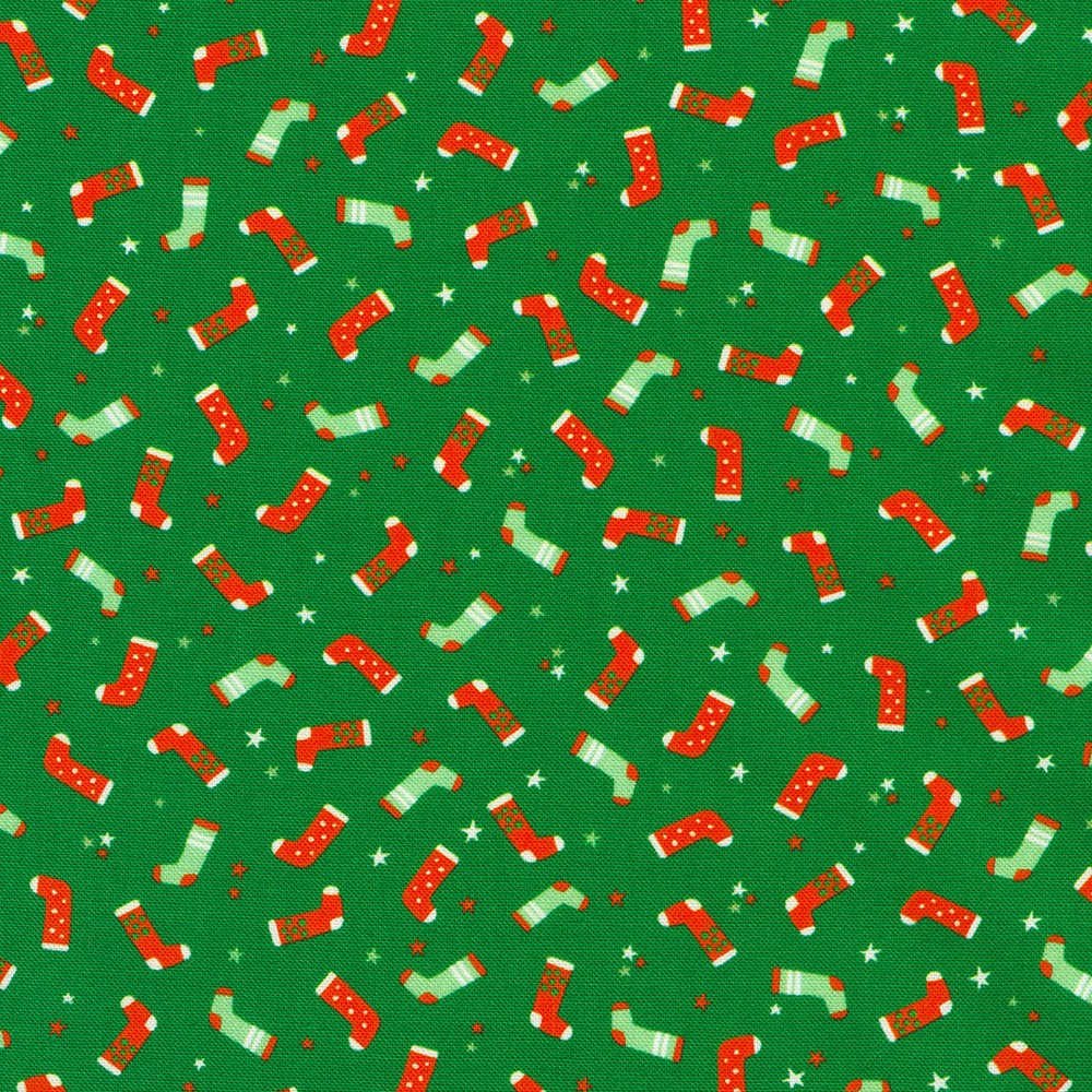 Tiny Tidings Stockings Holly Green Robert Kaufman Cotton Fabric RK-SRKD-23908-240