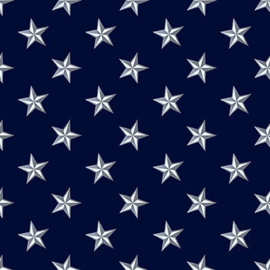 To The Rescue Patriotic Silver Star Navy Blue Henry Glass Cotton Fabric