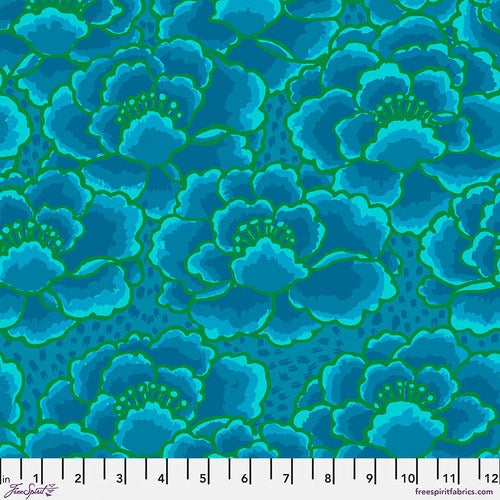 Tonal Floral Turquoise February 2023 Kaffe Fassett Collective Free Spirit Cotton fabric