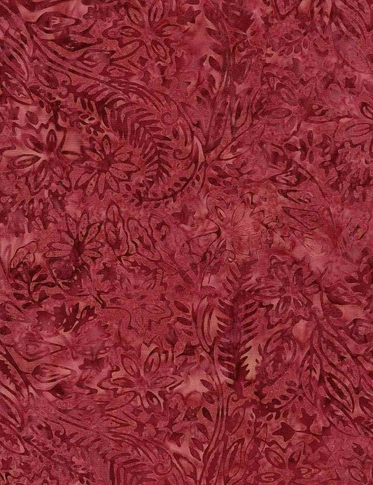 Tonga Evening Sky Batiks Garden Leaves Crimson Red Timeless Treasures Batik Cotton Fabric