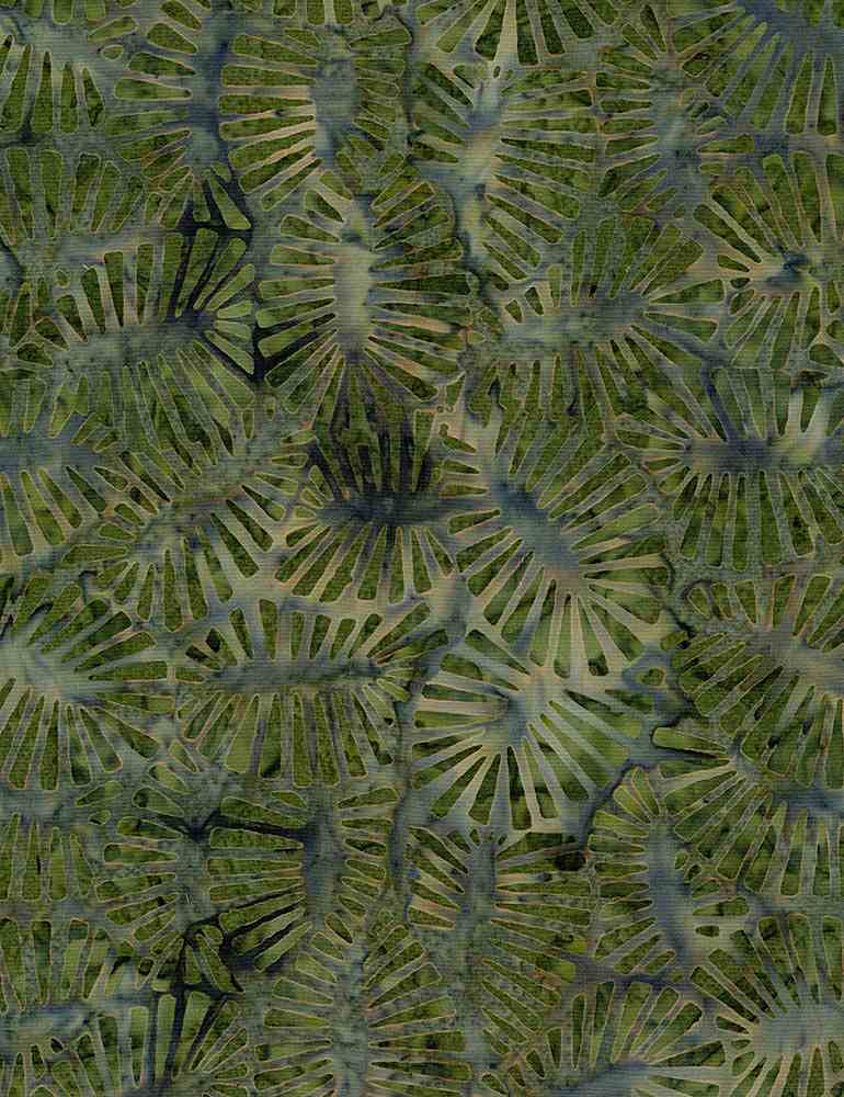 Tonga Evening Sky Batiks Spiky Leaf Ovals Venus Green Timeless Treasures Batik Cotton Fabric