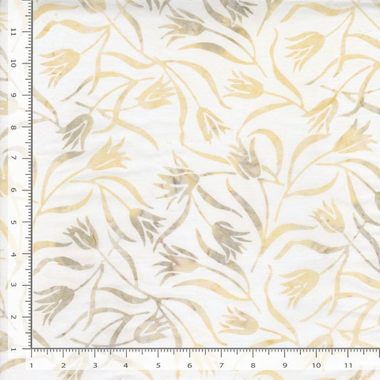 Tonga Linen BATIK Elegant Tulips Ivory Cream Timeless Treasures Cotton BATIK Fabric TT-TONGA-B1756-LINEN