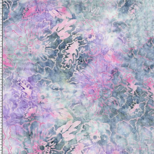 Tonga Mermaid BATIK Floral Patch Purple Pink Green Blue Timeless Treasures Cotton Batik Fabric TT-B4035-MAUVE