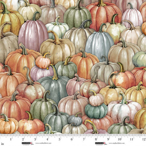 Tonight We Fly Pumpkin Patch Citrus Funny Girl Studio E Cotton Fabric SE-8335-40