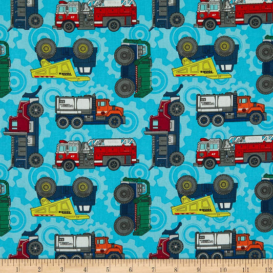 Tonka Trucks Turquoise Toss Allover Camelot Fabrics Cotton Fabric