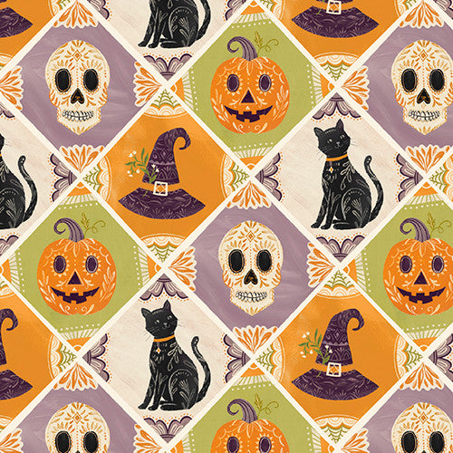 Too Cute to Spook Pumpkin Patch Multi Natalie Adams 3 Wishes Cotton Fabric