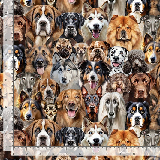 Top Dog Packed Realistic Dogs Multi Michael Searle Timeless Treasures Cotton Fabric TT-MICHAEL-CD4468-NATURAL