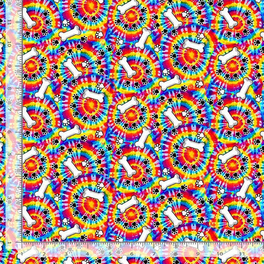 Top Dogs Bones and Paw Tie Dye Gail Cadden Timeless Treasures Cotton Fabric TT-GAIL-CD4462-MULTI