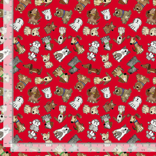 Top Dogs Tossed Dogs Red Gail Cadden Timeless Treasures Cotton Fabric TT-GAIL-CD4461-RED