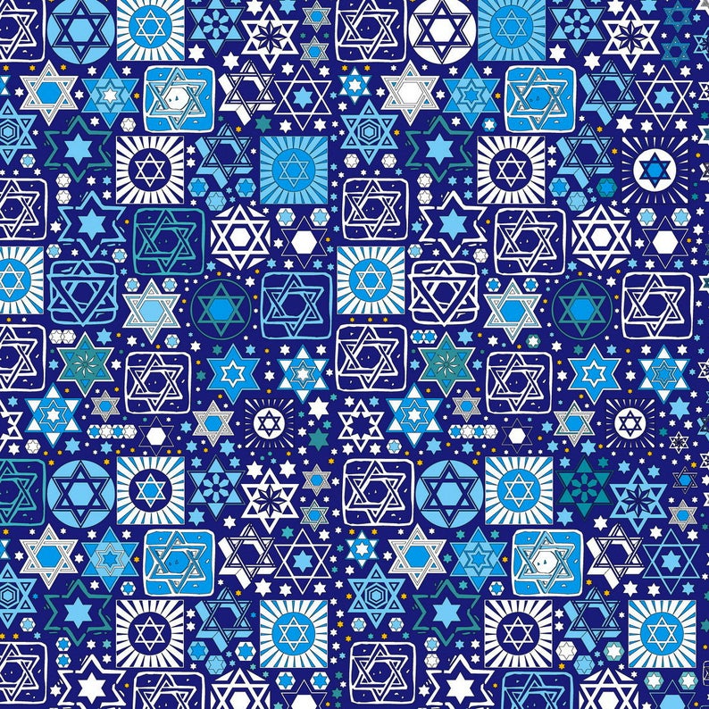 Tossed Stars on Navy Fay Nicoll Judaica Designs Jewish Cotton Fabric