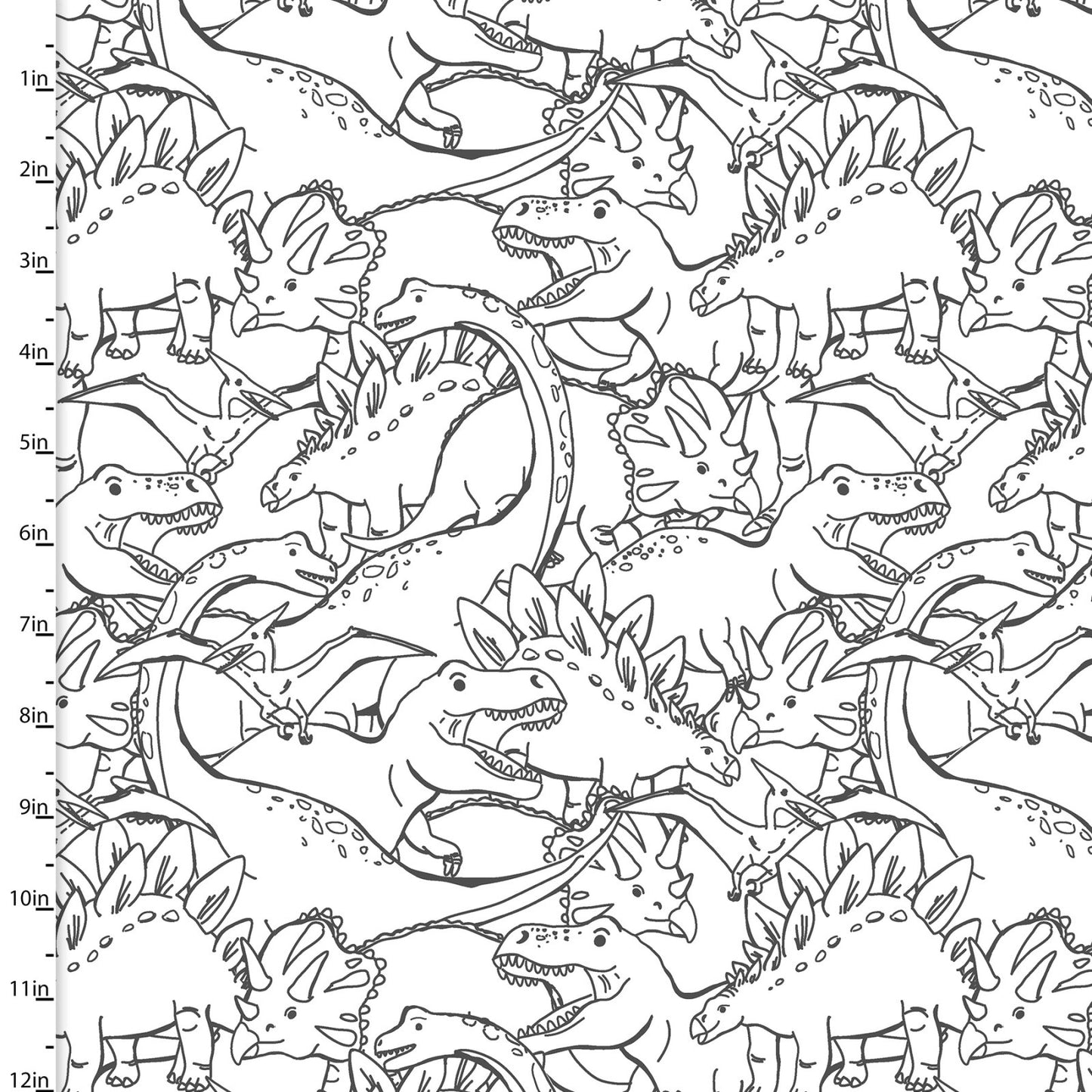 Totally Roarsome Dinosaurs Outlines White Josh Rey 3 Wishes Fabric Cotton FLANNEL Fabric