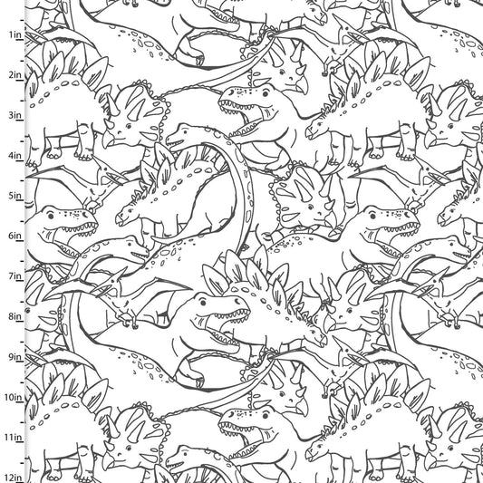 Totally Roarsome Dinosaurs Outlines White Josh Rey 3 Wishes Fabric Cotton FLANNEL Fabric