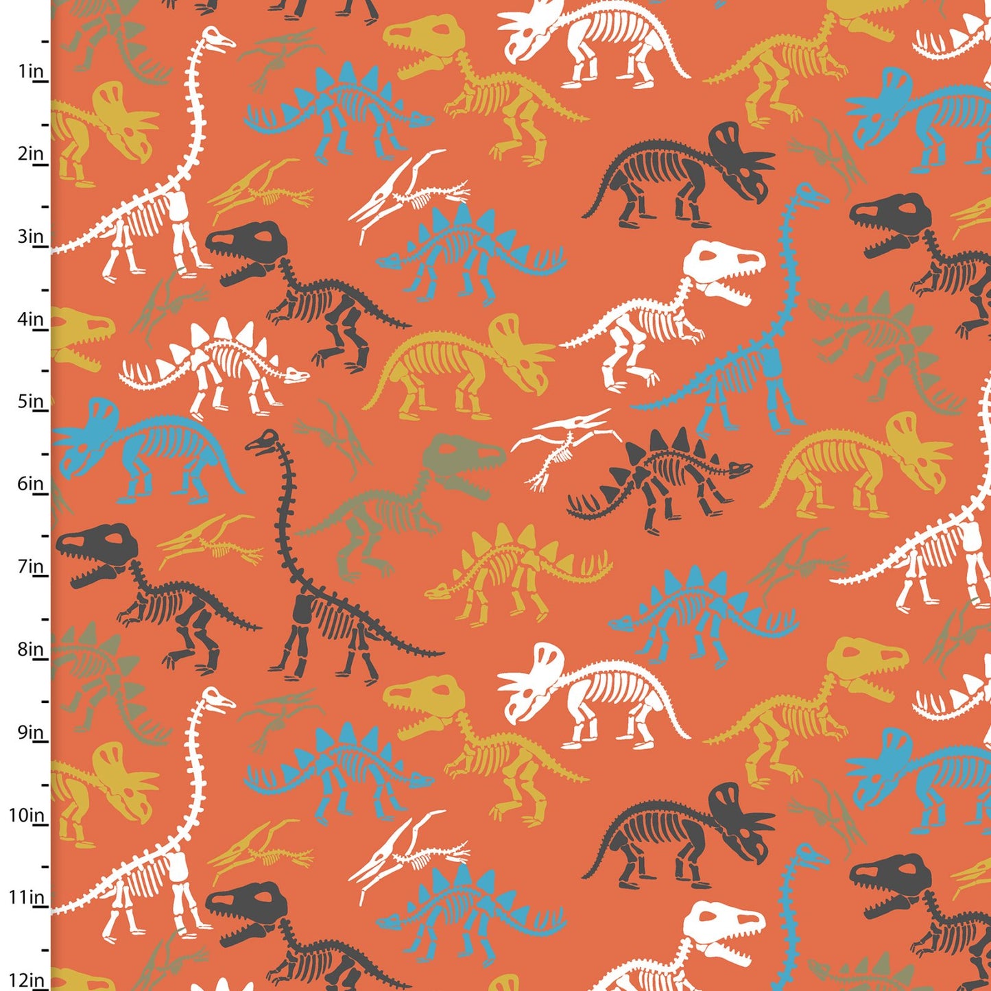 Totally Roarsome Dinos Skeleton Scatter Orange Josh Rey 3 Wishes Fabric Cotton FLANNEL Fabric