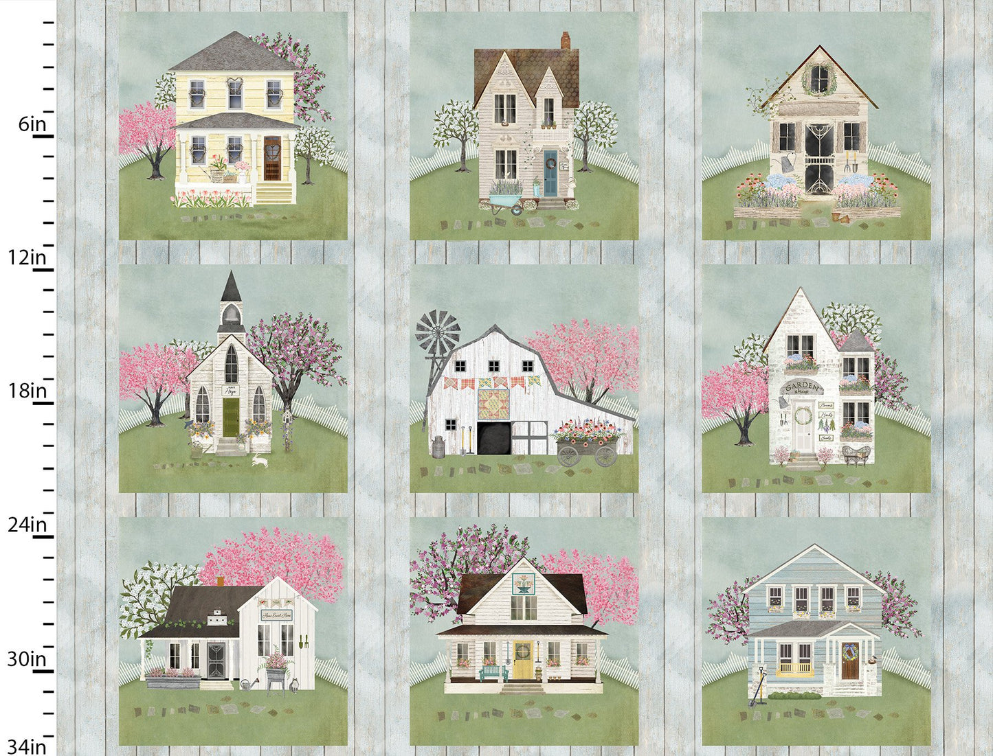 Touch of Spring Dwelling Block Panel 34" Beth Albert 3 Wishes Cotton Fabric