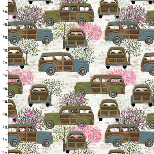 Touch of Spring Wagoneer White Beth Albert 3 Wishes Cotton Fabric