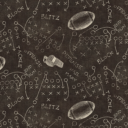 Touchdown Football Playbook Charcoal Grey Skyline Studio Benartex Cotton Fabric BE-16841-13