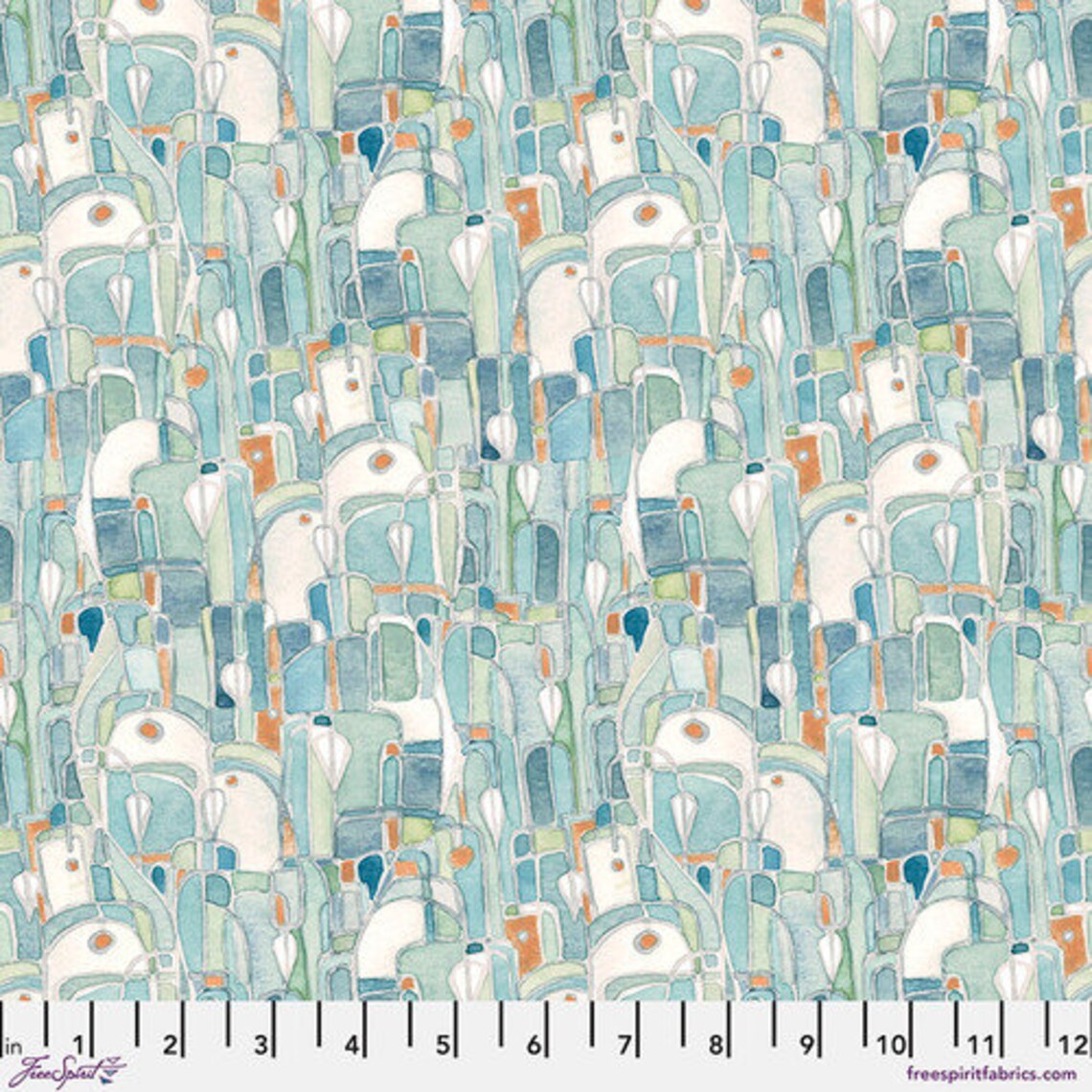 Touchstones Mosaic Geo Turquoise Blue Shell Rubymmel Free Spirit Cotton Fabric