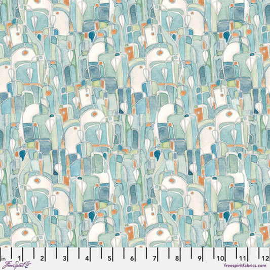 Touchstones Mosaic Geo Turquoise Blue Shell Rubymmel Free Spirit Cotton Fabric