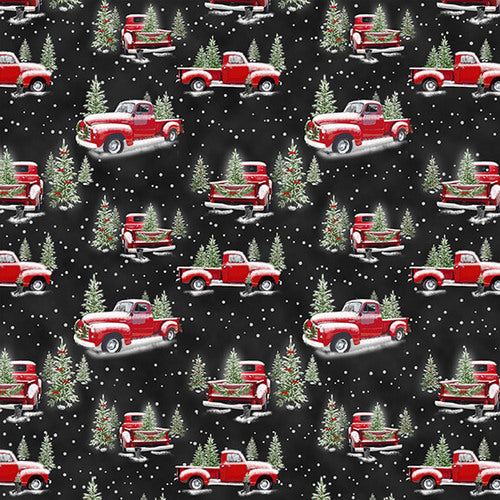 Tradition Continues II Small Red Trucks Black Jan Shade Beach Henry Glass Cotton Fabric