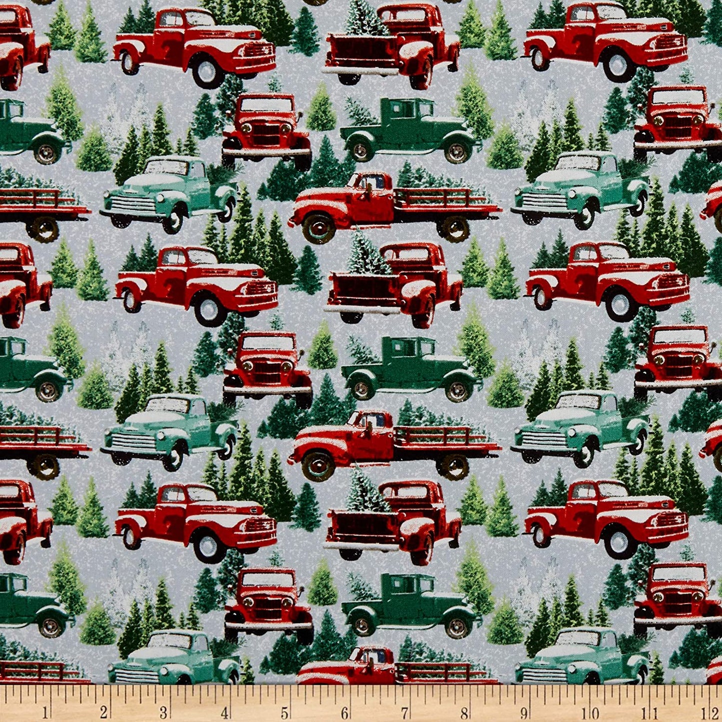 Tradition Continues Packed Red Green Trucks Jan Shade Beach Henry Glass Cotton Fabric