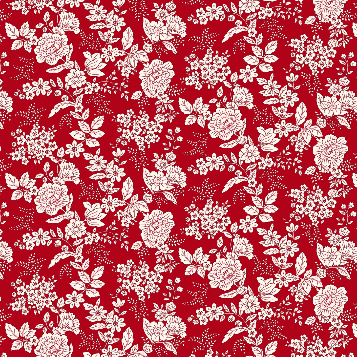 Tranquility Floral Flowers Toile Brick Red Kim Diehl Henry Glass Cotton Fabric